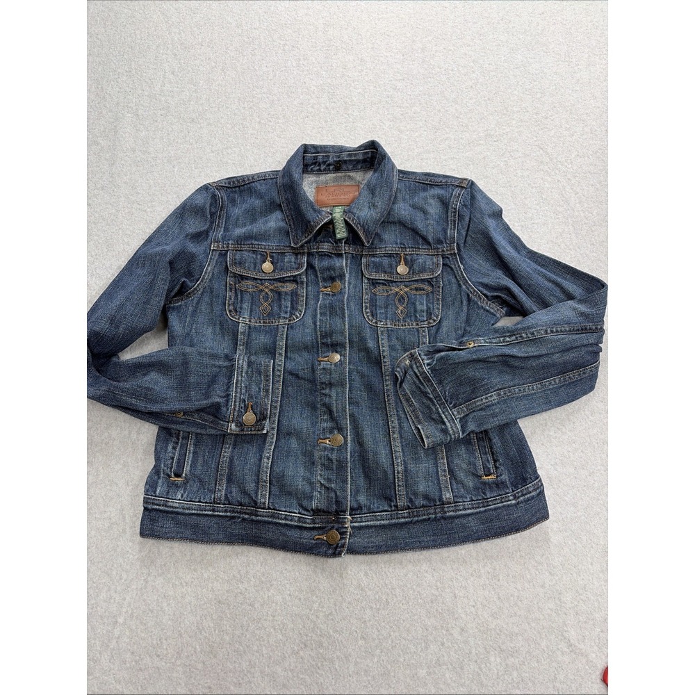LRL Lauren Jeans Co Ralph Lauren Denim Jacket Dark Wash Trucker Style Women's L